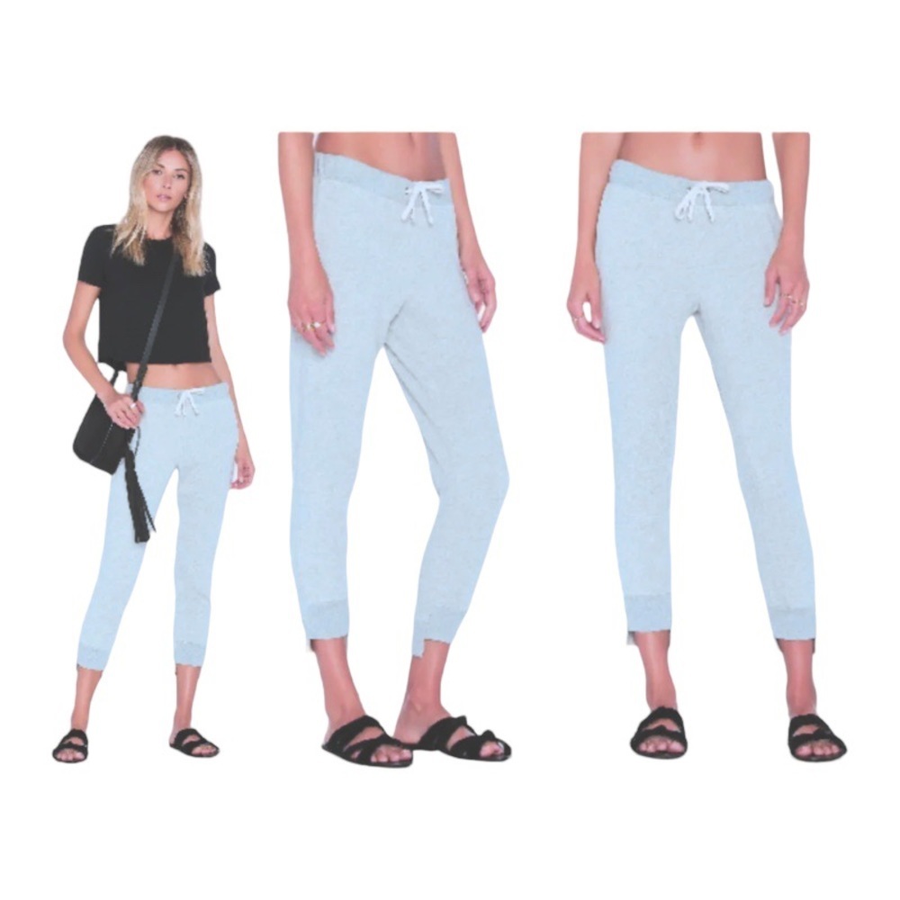 $135 Pam & Gela French Terry Pants Small Gray SOFT High Low Cuffs Comfy NWT